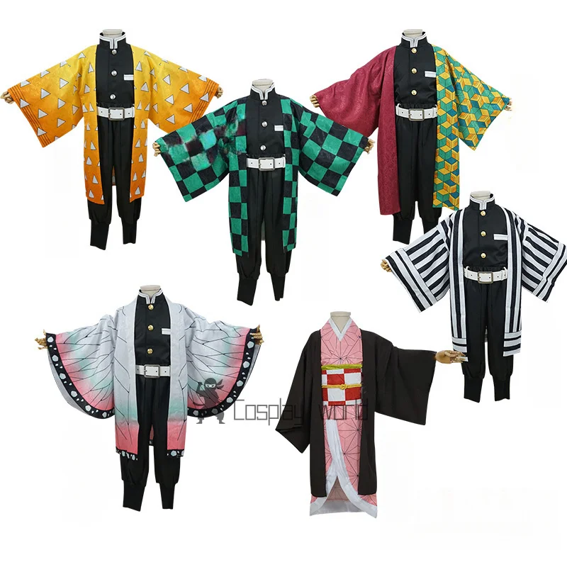 Anime nuevo Demon Slayer Cosplay Agatsuma Zenitsu Cosplay niños Tanjirou uniforme Kimono Halloween niños ropa regalos de navidad
