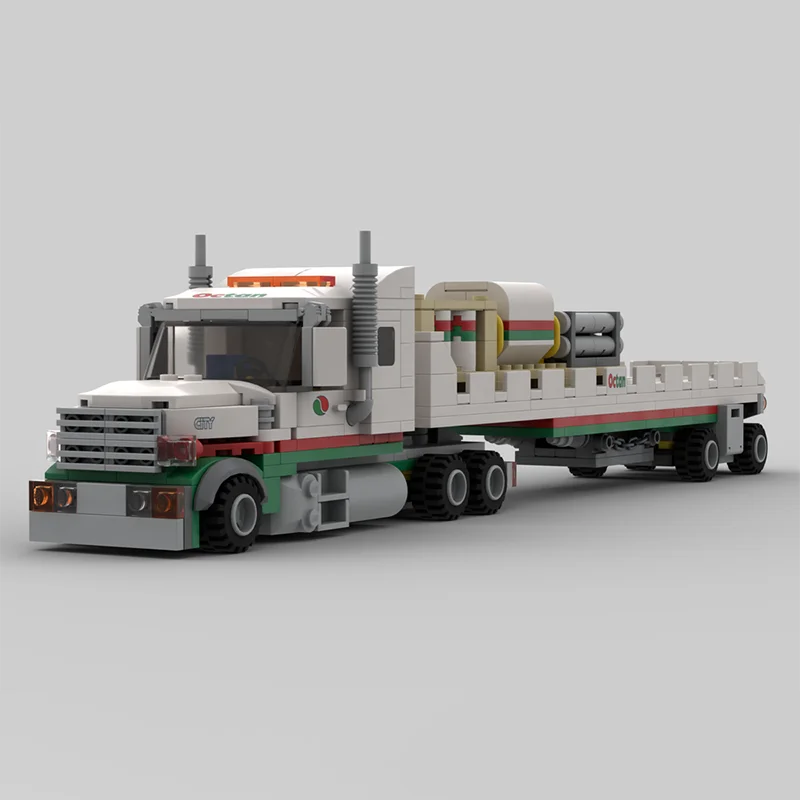 560PCS MOC 건설 옥탄 트럭 및 평판 트레일러 도시 엔지니어링 모델 빌딩 블록 스태킹 벽돌 크리 에이 티브 교육