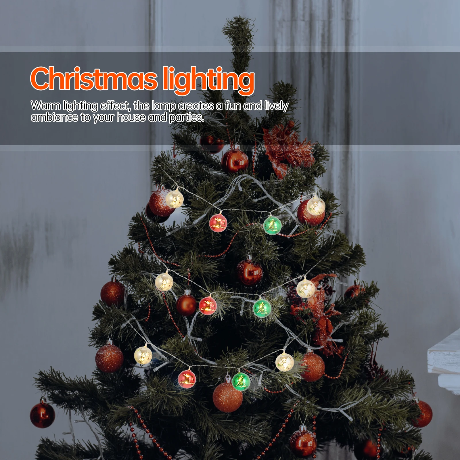 

1pc Colorful Ball String Lamp Creative Christmas Decoration Operated Xmas Ball Light Festive Party Ornament