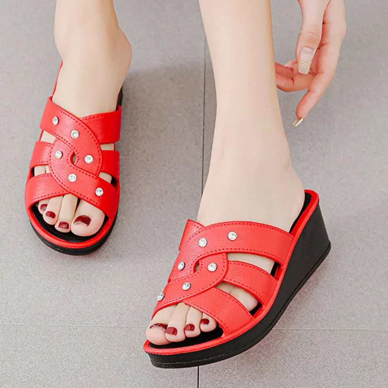 Summer Women‘s Slippers Sandals 2024 High Heel 5cm Fashion Platform PVC Slides Ladies Shoes Non-slip Casual Homewear Slides Shoe