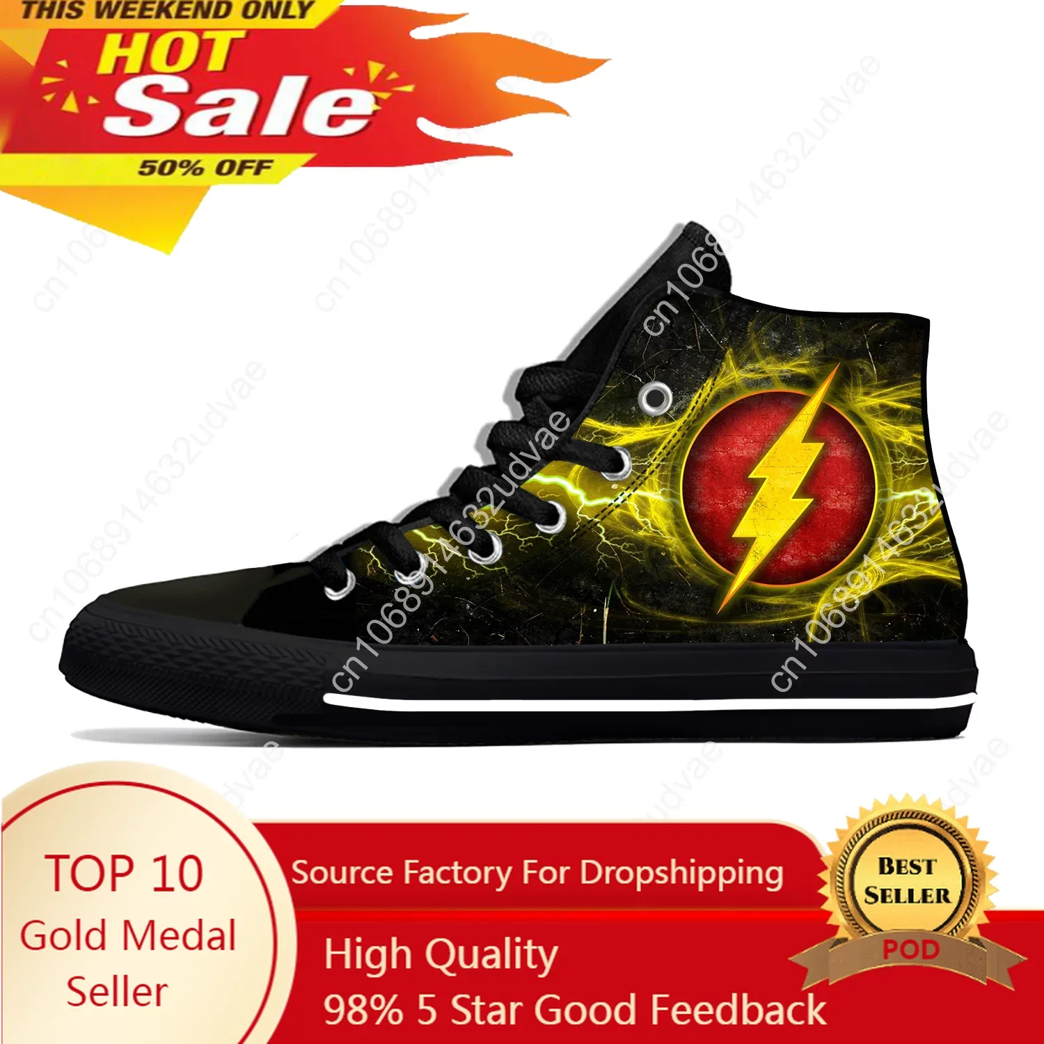 Anime Cartoon Flash Symbol Logo Superhero Funny Casual Cloth Shoes High Top Lightweight Breathable 3D Print Men Women Sneakers