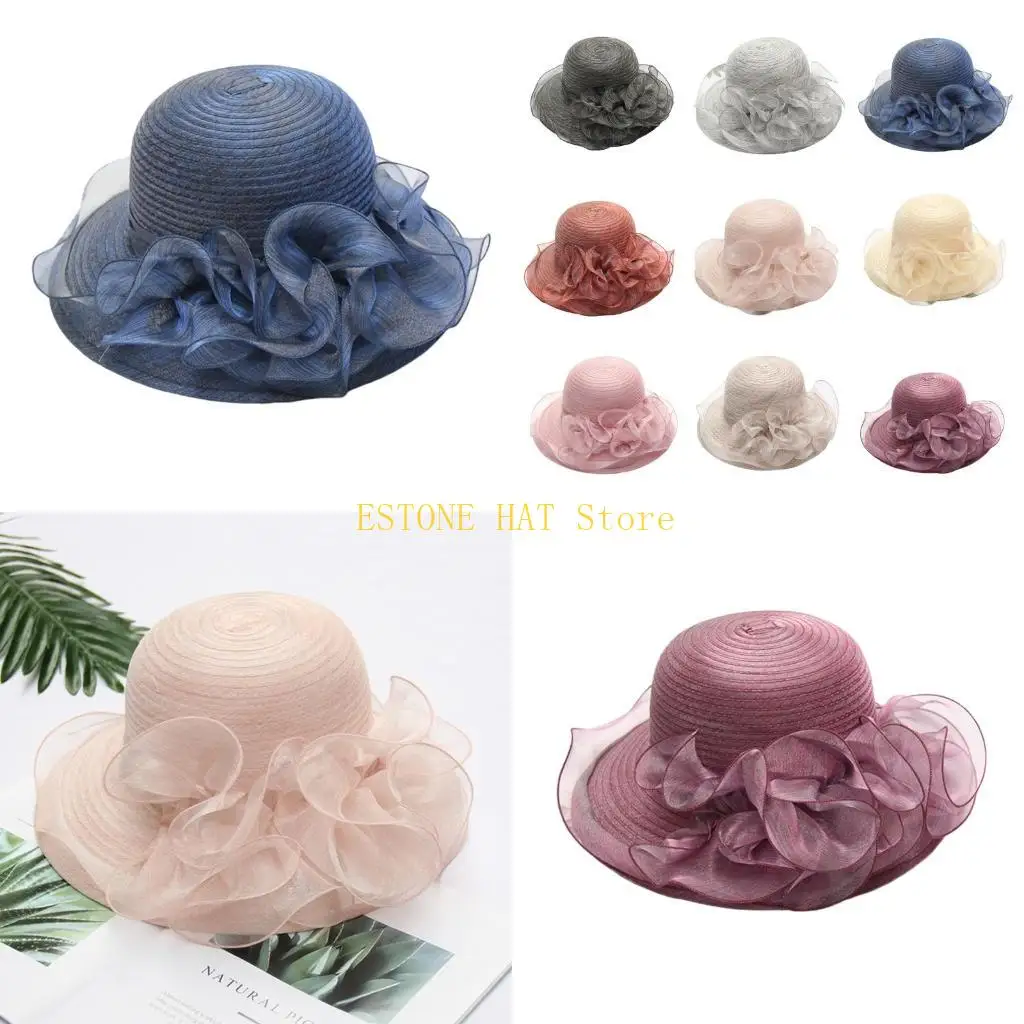 49MF Derby Hat for Women Fascinator Hat Organza Tea Party Hat Church Hat SunHat