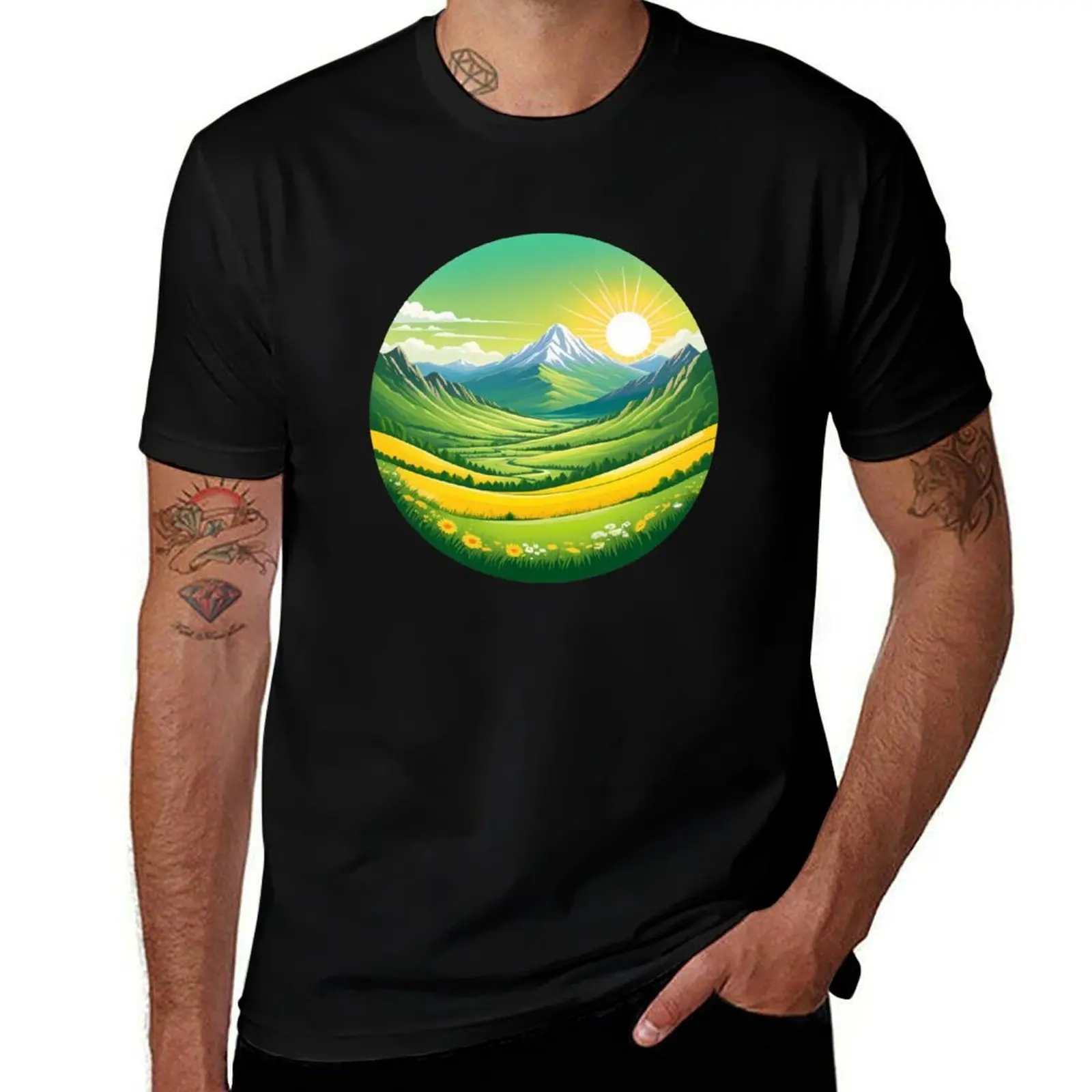 

Noon Meadow Ridge – A Fresh and Sunny Landscape Logo T-Shirt plus size tops topping black t-shirts for men