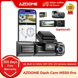 AZDOME-Caméra de Tableau de Bord M550 Pro pour Voiture, DVR, 4K, 5.8 mesurz, Wifi 2/3, Caméra Avant/Cabine/Arrière, GPS, Vision Nocturne, Moniteur de Stationnement