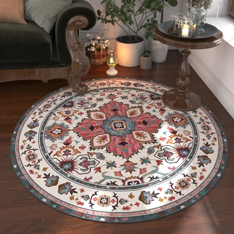 Nordic Style Bedroom Decor Round Carpet Retro American Carpets for Living Room Washable Lounge Floor Mat Cloakroom Anti-slip Rug