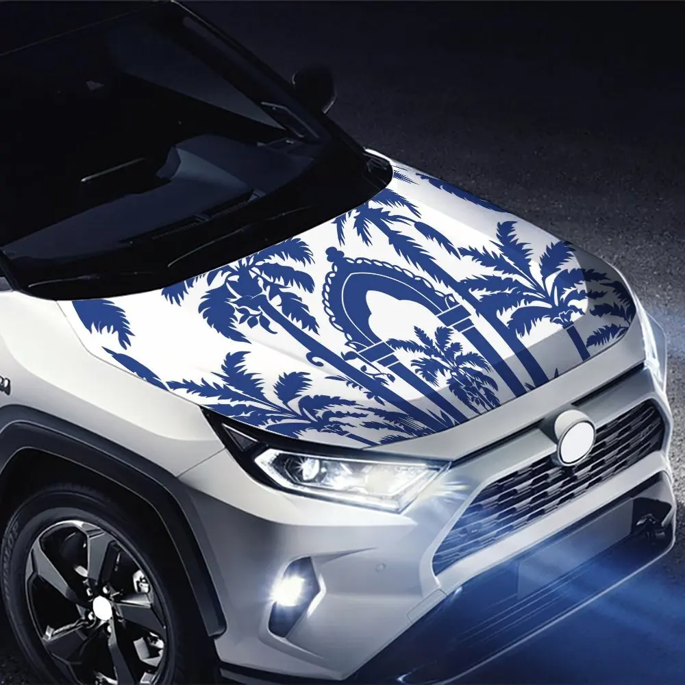 Exotic Style with Seaside Style, Palm Tree Arches, Vines Car Hood Wrap Color Vinyl Sticker Truck Graphic Bonnet Auto Accessories view 4
