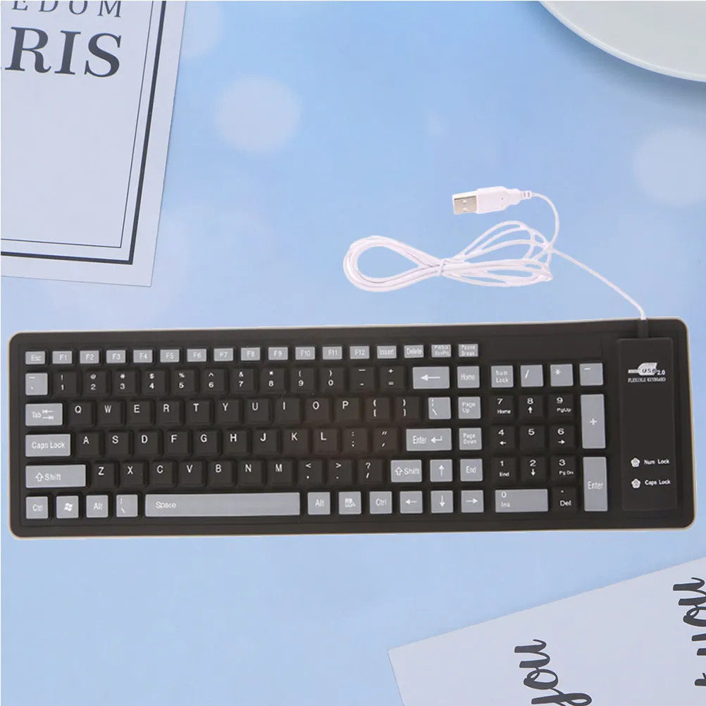 

1pc 103 Key Silicone Keyboard Foldable Waterproof Usb Keypad For Laptop Desktop Anti Scratch Portable Flexible Cover Black