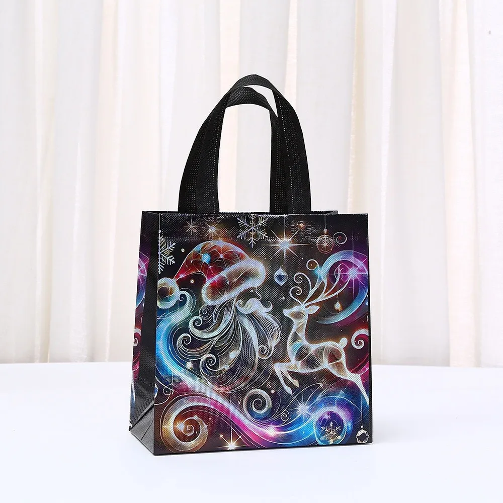 Cute Christmas Non-woven Tote Bags Handbag Cartoon Santa Snowman Candy Gift Packaging Bag Shopping Bag Xmas New Year Gift Bags