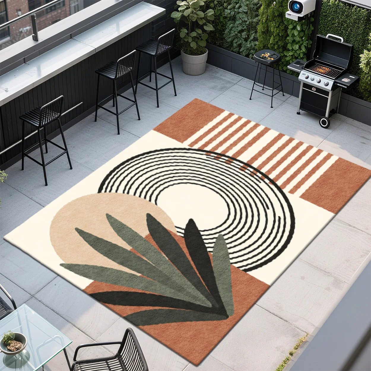 Printed Rug Abstract - Dywan z abstrakcyjnym geometrycznym wzorem roślinnym