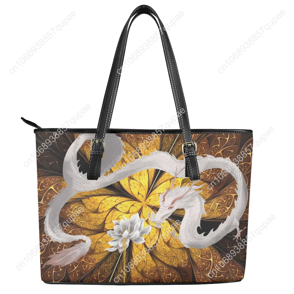

Chinese mythology Dragon female Custom Handbag Retro Street Women Men Tote Bag Shoulder Bag Business Leather Purse Travel Bag