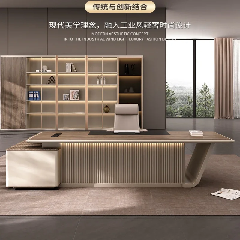 The Office Desk and Chair Combination of The Company's Boss Is Simple, Luxurious, and High-end. The CEO's Desk