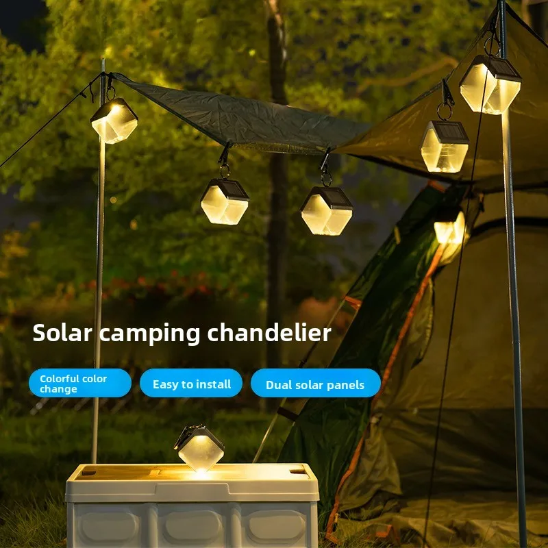 New Solar-Powered Ice Brick Pendant  Outdoor Decorative Villa Hanging Light Garden Photoelectric Sensing Ambient Courtyard Lamp