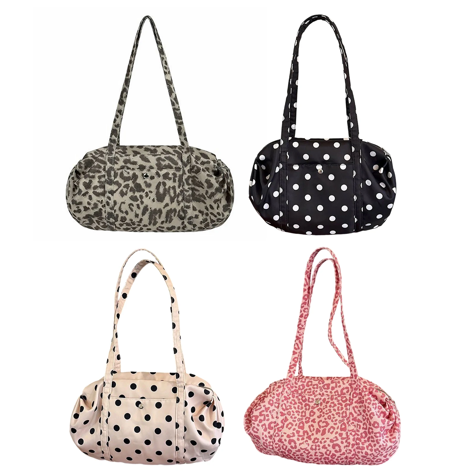 

Women Nylon Shoulder Bag Large Capacity Leopard Print Shirring Duffle Bag Multipurpose Carrying Methods for Daily Commute Work