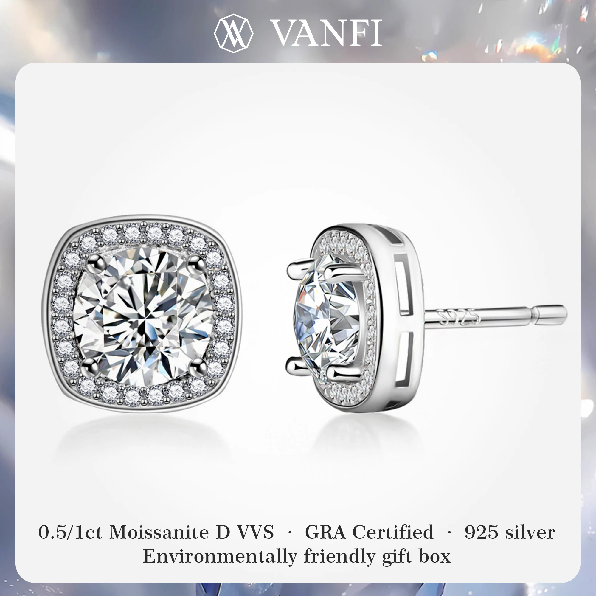 

Классические серьги-гвоздики Kfvanfi с муассанитом для женщин, высококачественные сертифицированные стерлингового серебра 925 пробы, роскошные ювелирные изделия с покрытием из белого золота