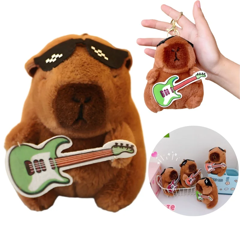 

Плюшевая игрушка-капибара в виде гитары, мультяшный мягкий брелок-подвеска, плюшевая кукла-брелок для ключей, украшение для автомобиля, рюкзака, сумки
