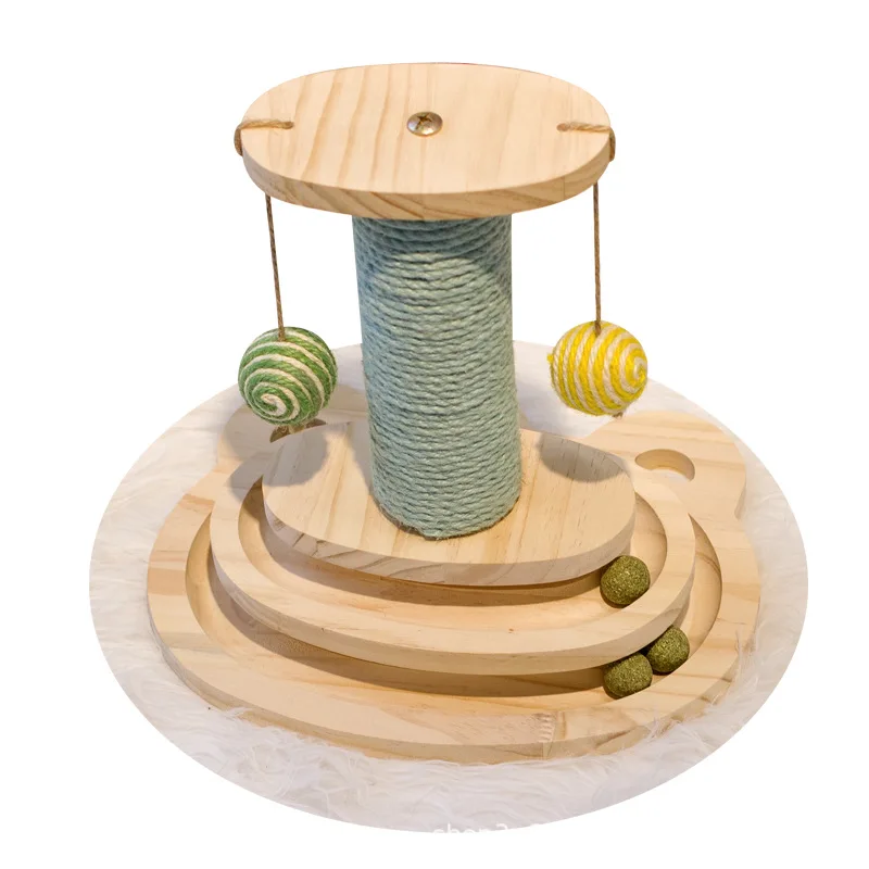 New Design Fun Playing Cat Scratche Tree Interactive Toy Wood Natural Color Cat Scratcher Board Tower