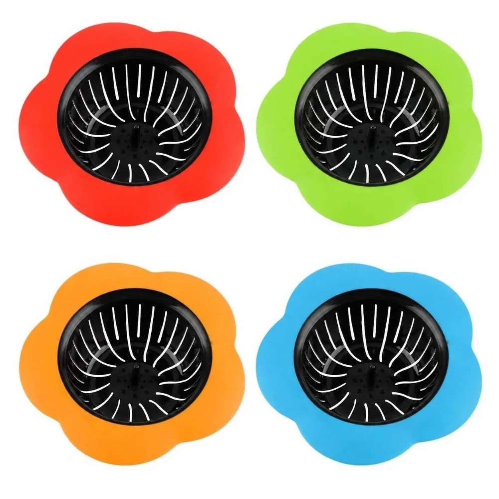 4 Pack 4.33 Inch Diameter Sink Drain Strainer Wide Rim Design Flower Shaped Kitchen Sink Strainer TPR Plastic Material