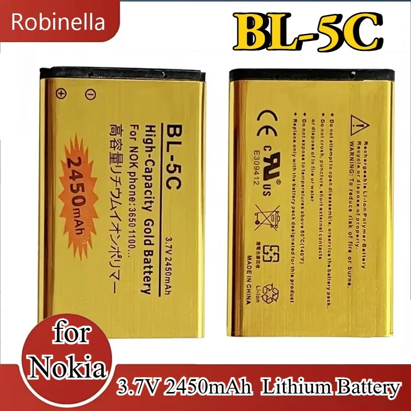 بطارية قابلة للشحن BL-5C 2450mah قدرة عالية لنوكيا 1100 1110 1112 1116 2610 6230 6630 N70 N71 N72 N91 E60 بطارية BL5C