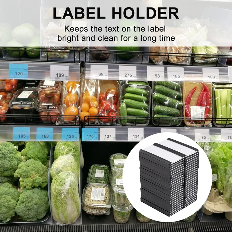 50Pcs Magnetic Label Holders with Magnetic Data Card Holders with Clear Plastic Protectors for Metal Shelf (1 x 2 Inch)