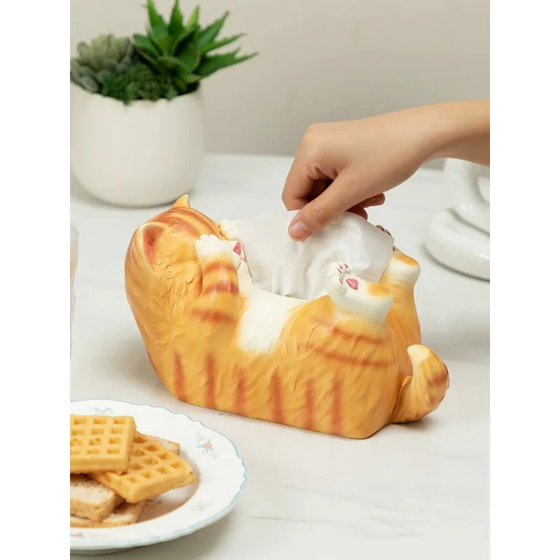 Wisdom gathering orange cat drawer box, living room tabletop decoration ornaments, high-end toilet,  waterproof tissue box