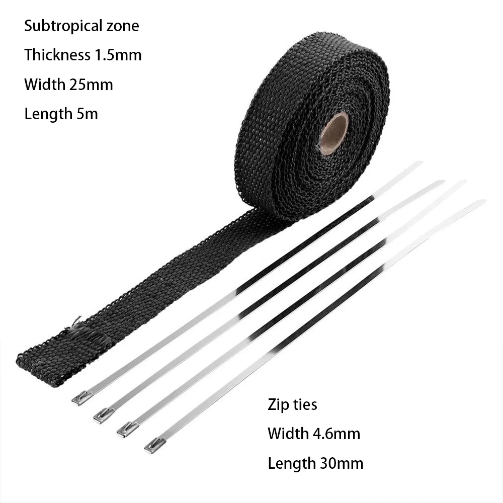 5M*2.5CM motorcycle exhaust pipe with heat insulation Motorcycle fiberglass heat insulation comes with 4 zip ties as a gift image 2