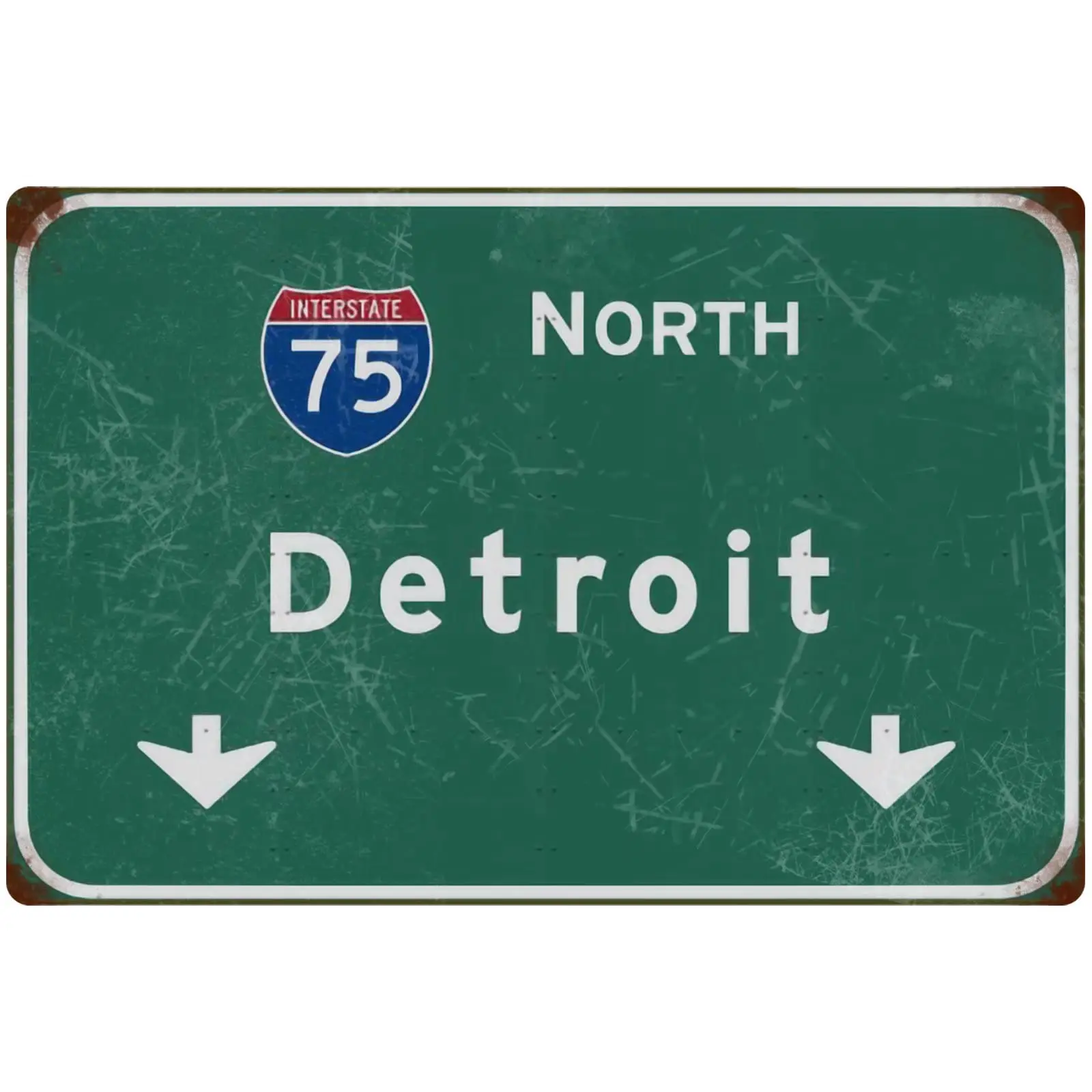 Tin Sign Vintage North Detroit Interstate 75 Road Sign Bar Club Home Highway Airport Direction Sign Wall Decor 16x24 Inches