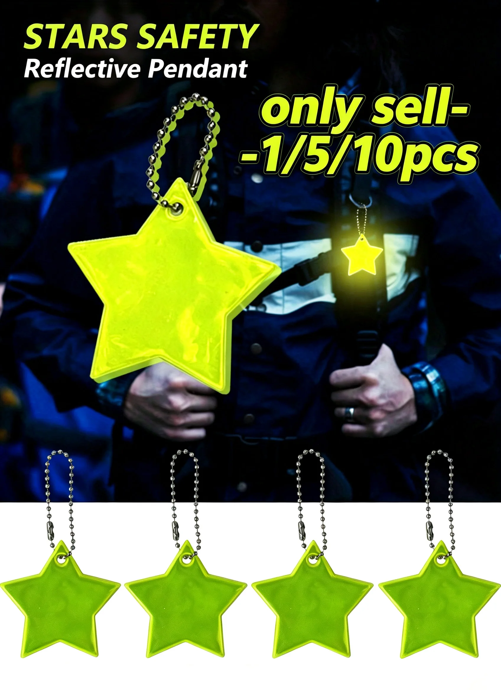 1/5/10 Pack Reflective Pendants for Backpacks Star Keychains Night Safety Warning Markers Bicycle Light Reflectors Cute And Nigh