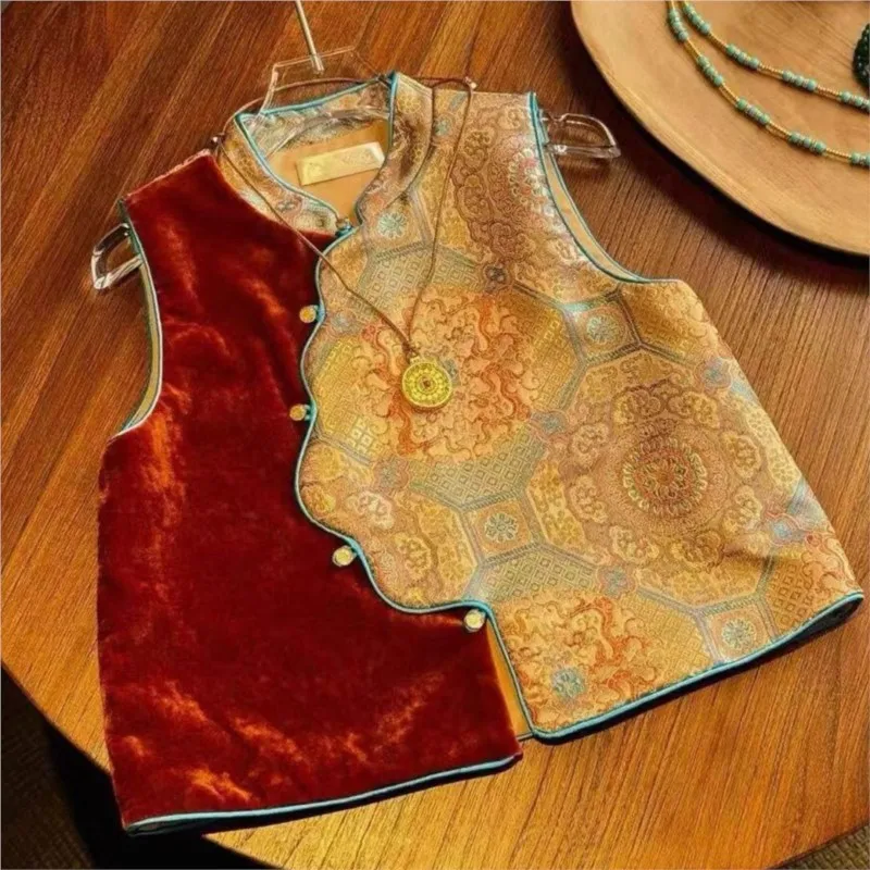 Boys/Girls Tang Hanfu Top Vest Children's Autumn 2026 New Chinese Yellow Vest Kids' Ancient Style Trendy Vest Top For Gift LJ360