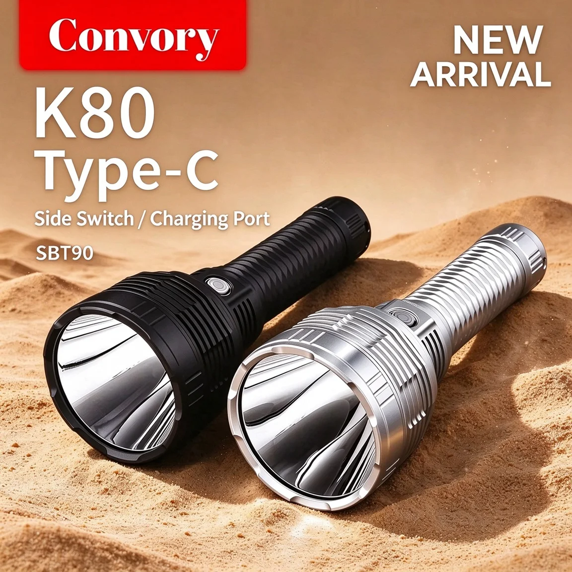 Convoy High Power LED Flashlight SBT90.2 6400Lumen Rechargeable Camping Light with 26800 Battery for Hunting Hiking Self-defense