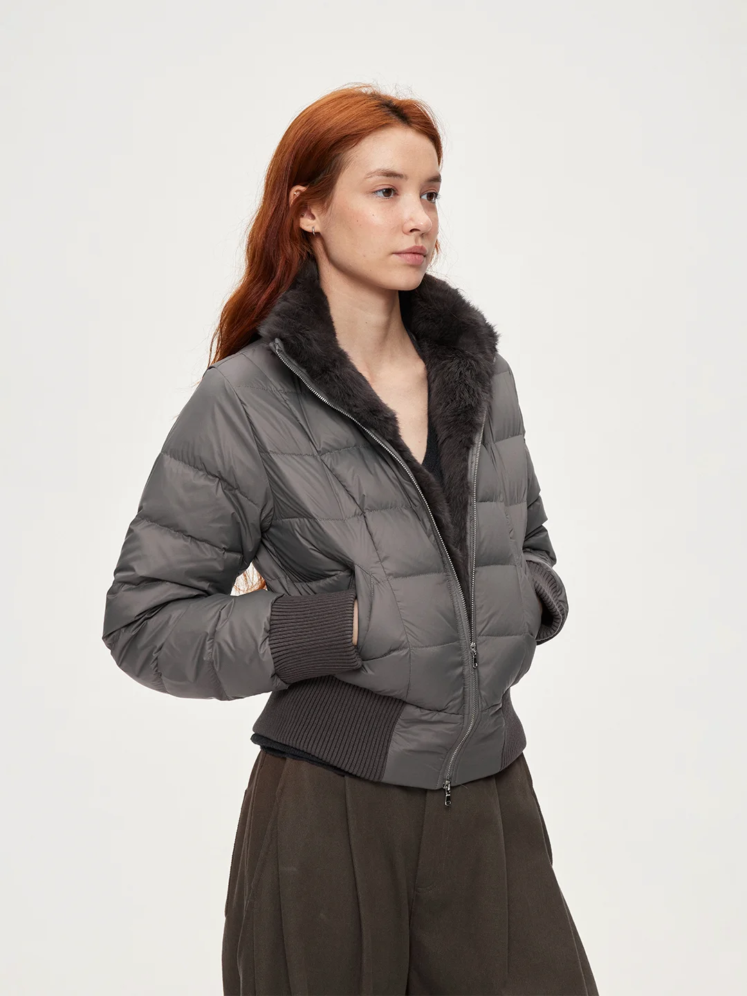 

Acosoy Autumn Winter Rabbit Fur Collar down Jaet Slim Fit White Du Feather Embroidery Evening ay Women's Puffer Coat