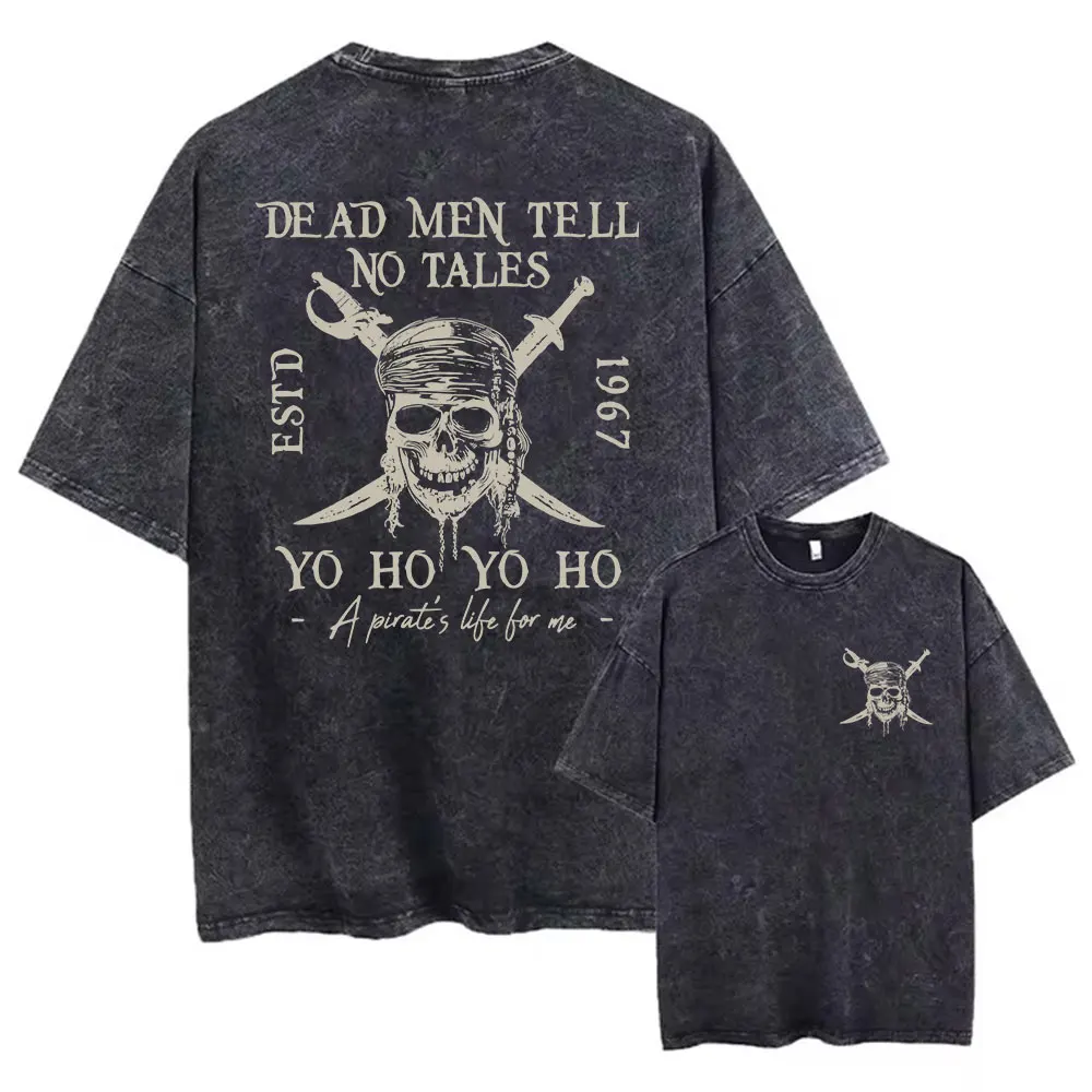 Washed Short Pirates Of The Caribbean Dead Men Tell No Tales Shirt Sleeve Oversized Bookish Shirt Y2k Unisex Top Streetwear