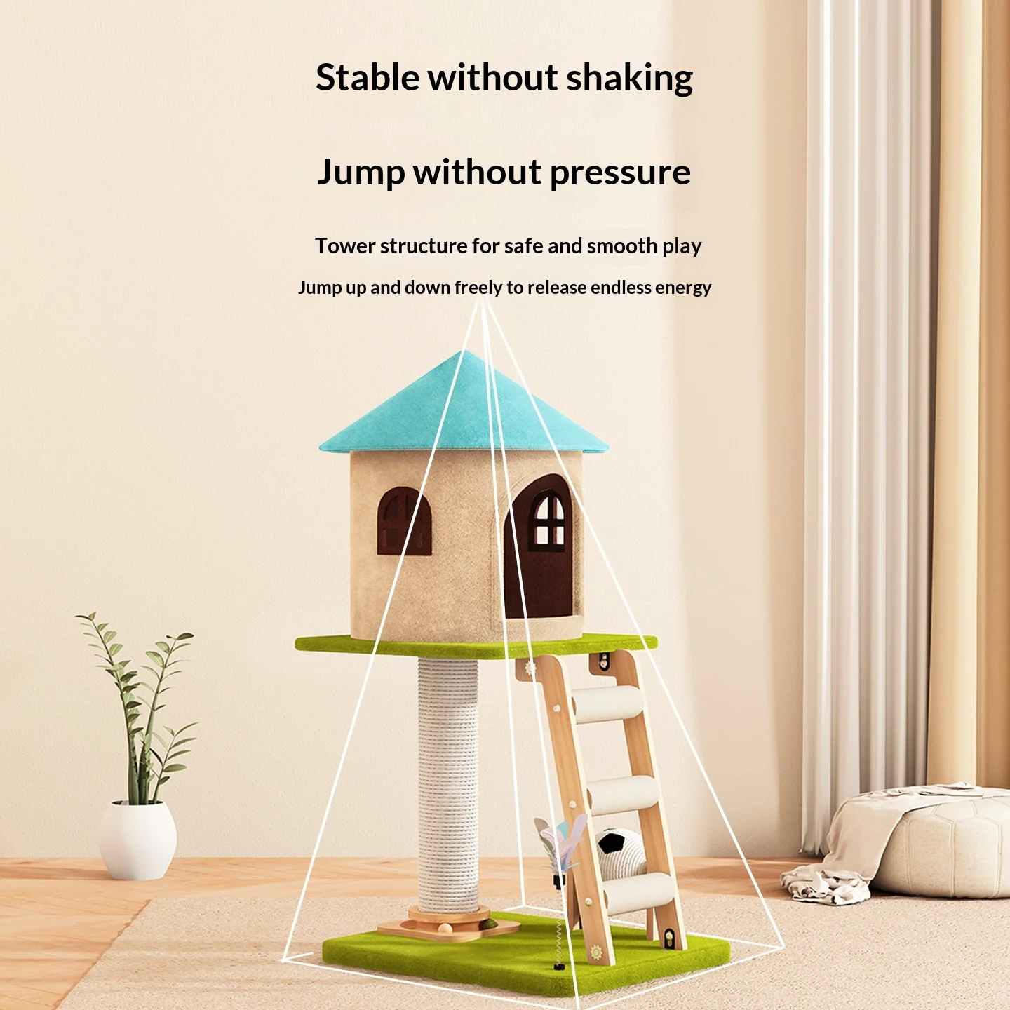 Árbol rascador de sisal para gatos multinivel con hamaca, cama y casa - imagen 3