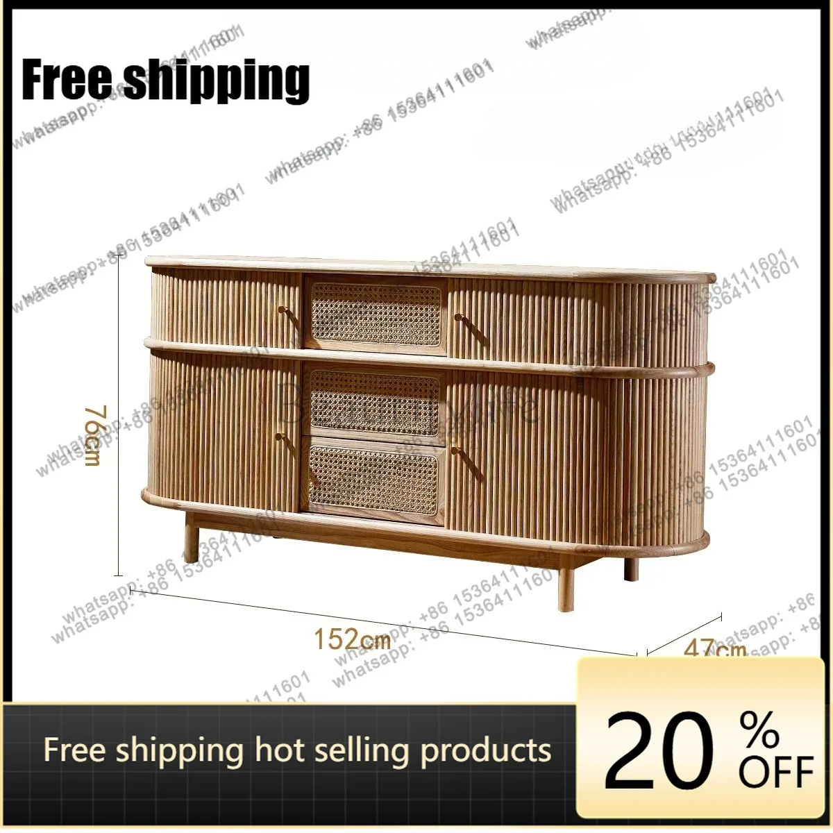 hot Factory Direct  Nordic medieval style solid wood locker household small apartment rattan porch decorative cabinet