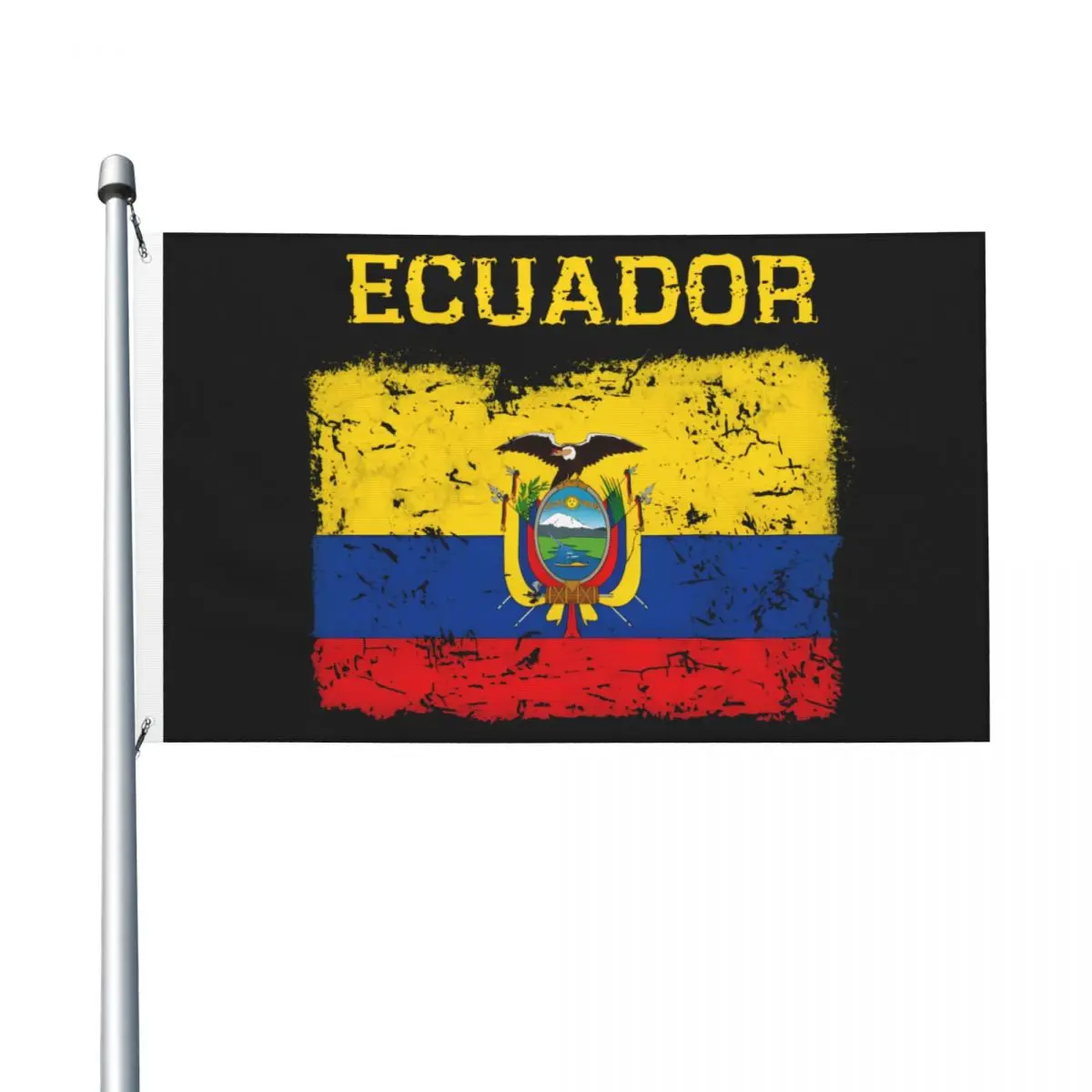 3x5 ft Distressed Grunge Ecuador Flag Flag For College Dorm Room Bedroom with 2 Grommets for Hanging Custom Flags Banner