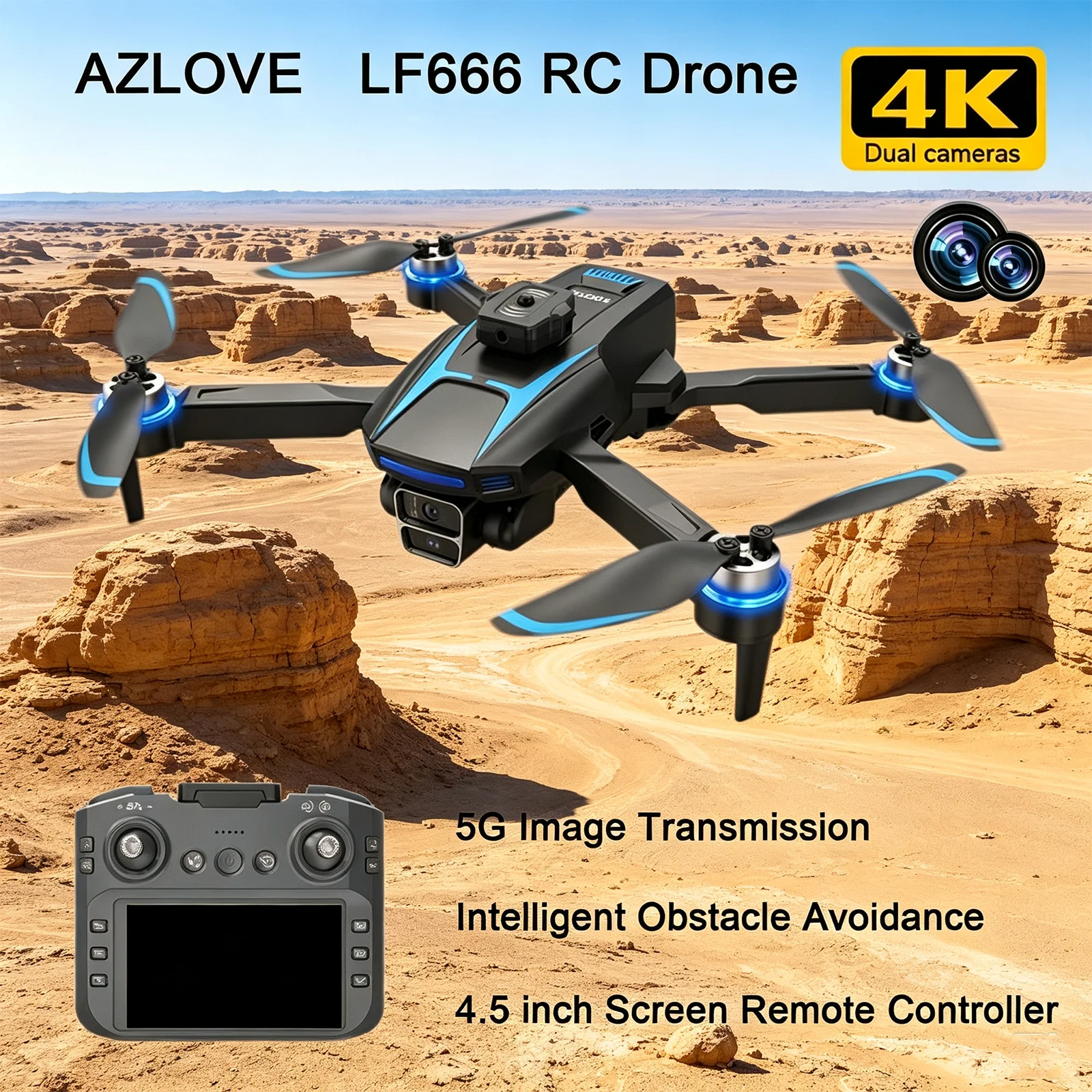 New LF666 RC Drone 4K Professional HD Dual Camera UAV 4.5inch Screen Remote Control Security Drone Brushless Foldable Quadcopter