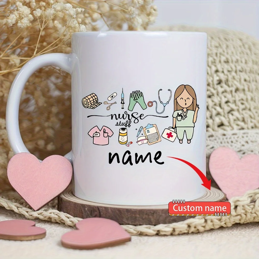 Custom 1 Personalized Name Mug with Nurse Design, Ceramic Coffee Cup, Suitable for Summer and Winter Drinks, Perfect for Birthda