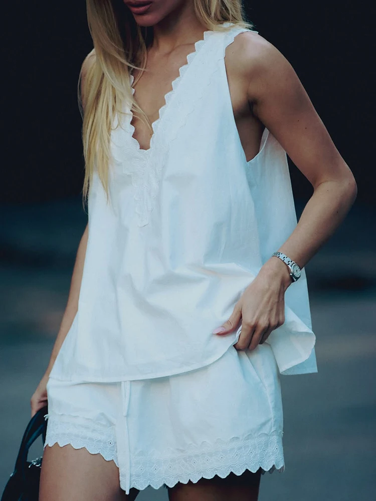 Fashion Solid Vest Shorts Set Women Loose V-neck Sleeveless Top High-waist Short Pant Female 2026 Autumn Lady Beach Vacation New - view 3