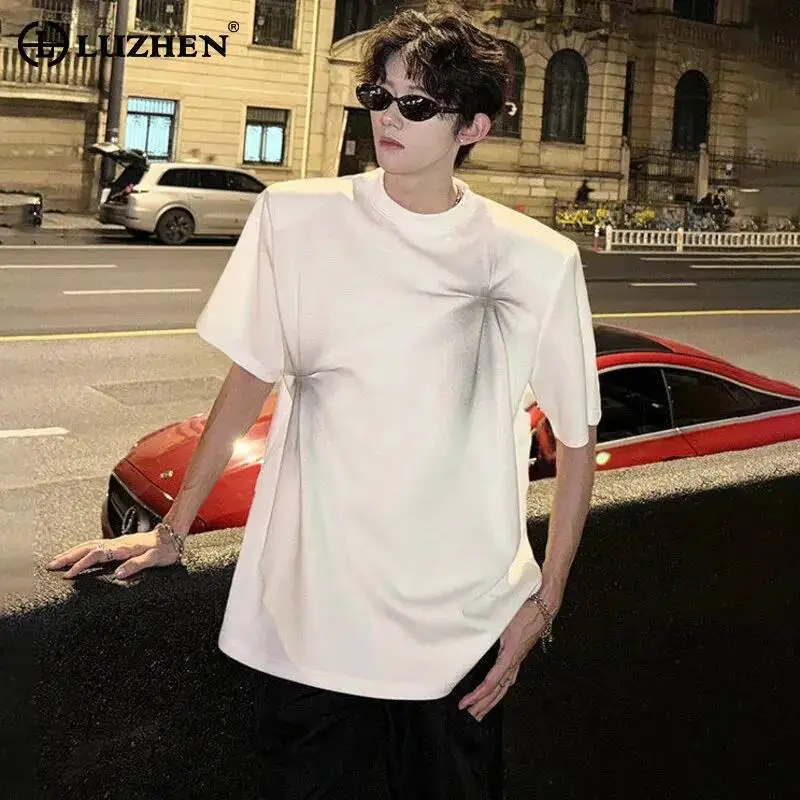 LUZHEN Kurzarm-T-Shirts im Batik-Design für Herren, bedruckt, Sommer 2025, mit Schulterpolstern, stylische koreanische Oberteile, Herrenbekleidung JY7064