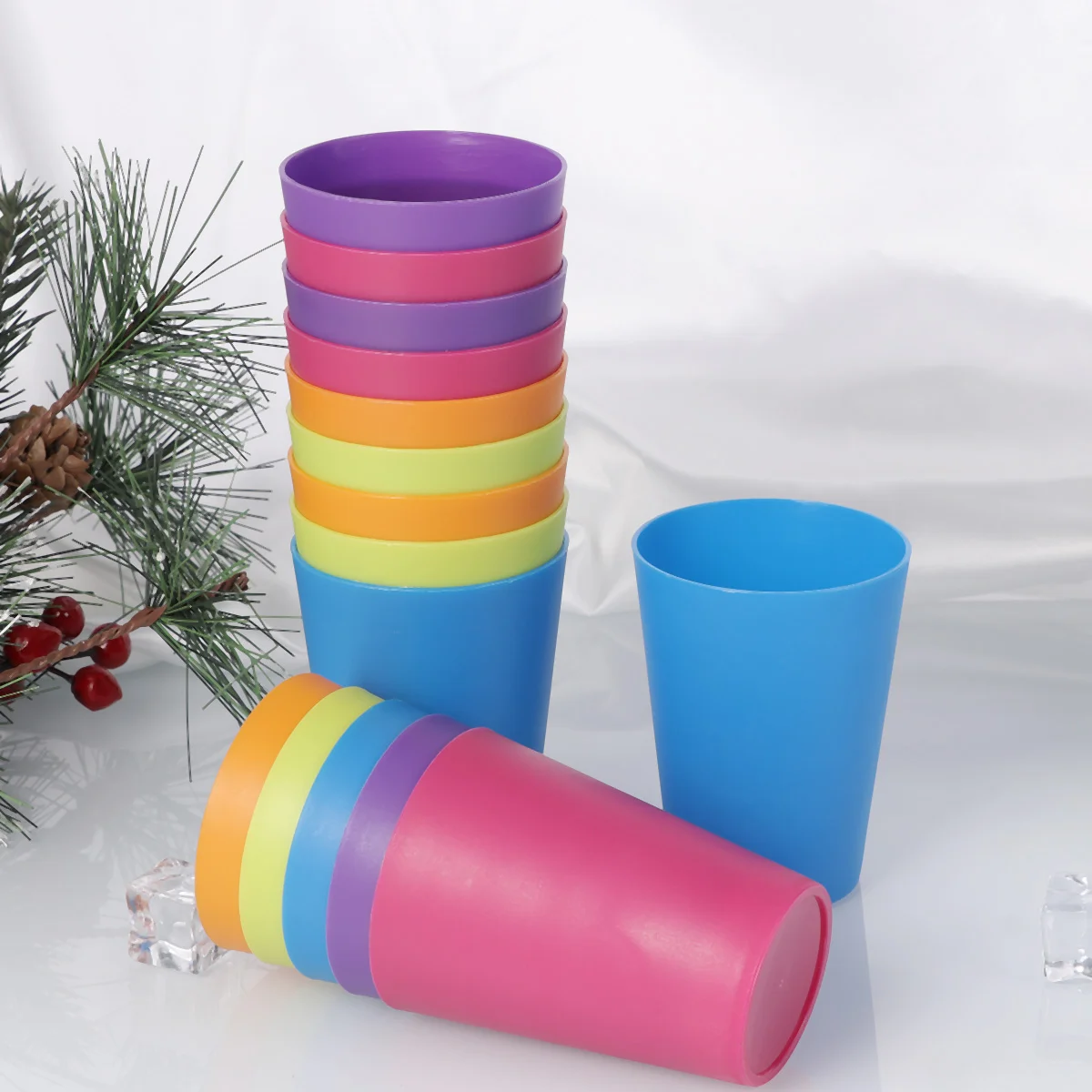 15pcs Colorful Plastic Cups Home Beverage Drinking Cup Reusable Holiday Party Tableware and Party Supplies 101-200ml (Mixed