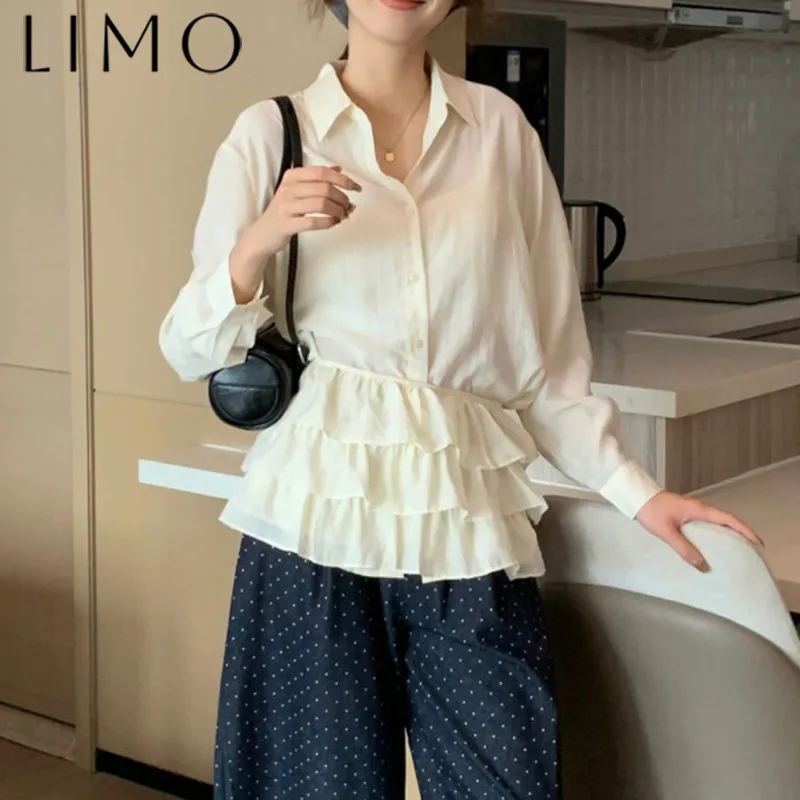 

LIMO Elegant Tencel Shirt With Layered Peplum - Slimming Daily Casual Blouse For Women, Breathable Office Wear, Loose Fit
