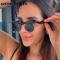 Punk Round Rimless Sunglasses Women Men 2026 Luxury Brand Vintage Small Frame Sun Glasses For Ladies Stylish Eyewear