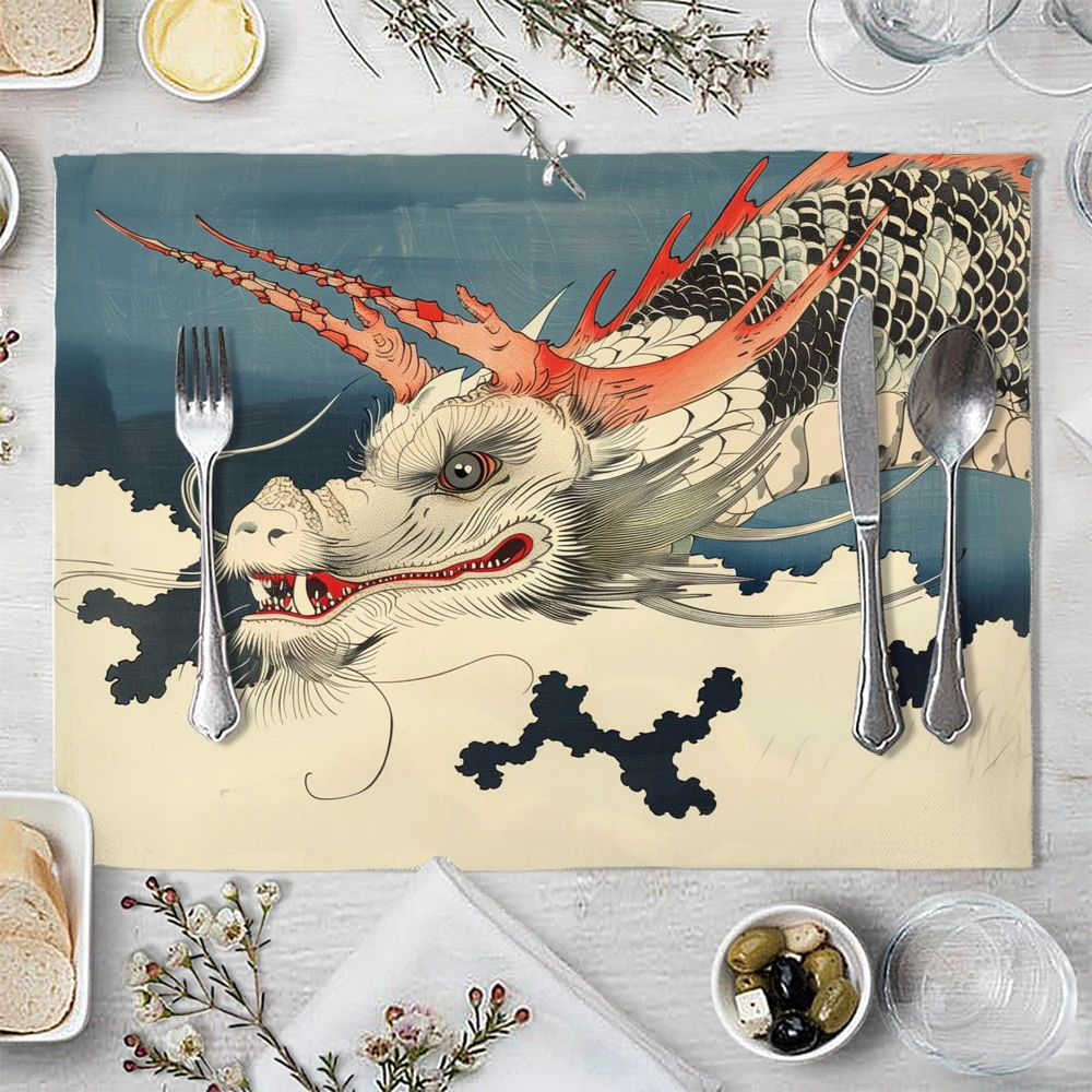 1 قطعة Ukiyoe نمط التنين الصيني تحديد الموقع عيد الميلاد ثلج ندفة الثلج المطبخ القهوة طاولة طعام الحصير كوستر الوسادة