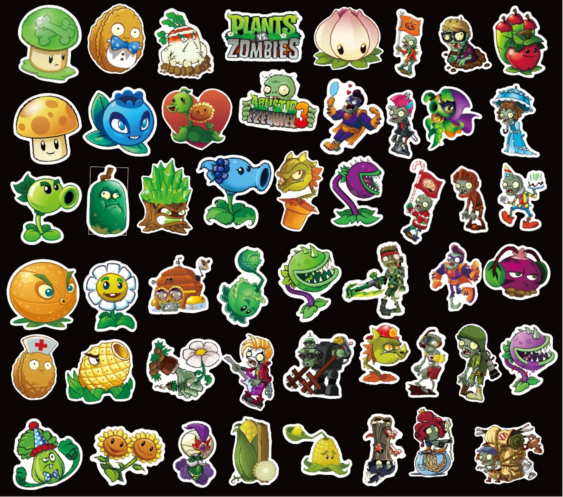 50pcs Plants Vs. Zombies Game Stickers Water Cup Storage Box Journal Scrapbooking Sticker Kawaii Toys Stationery School Supplies