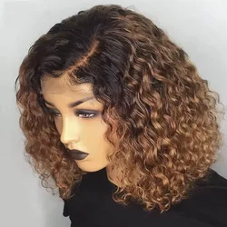 13x4 Lace Frontal Human Hair Wigs Deep Curly Short Curly Bob Wig for Black Women Brown Blonde Highlight Wig Human Hair Full Wig