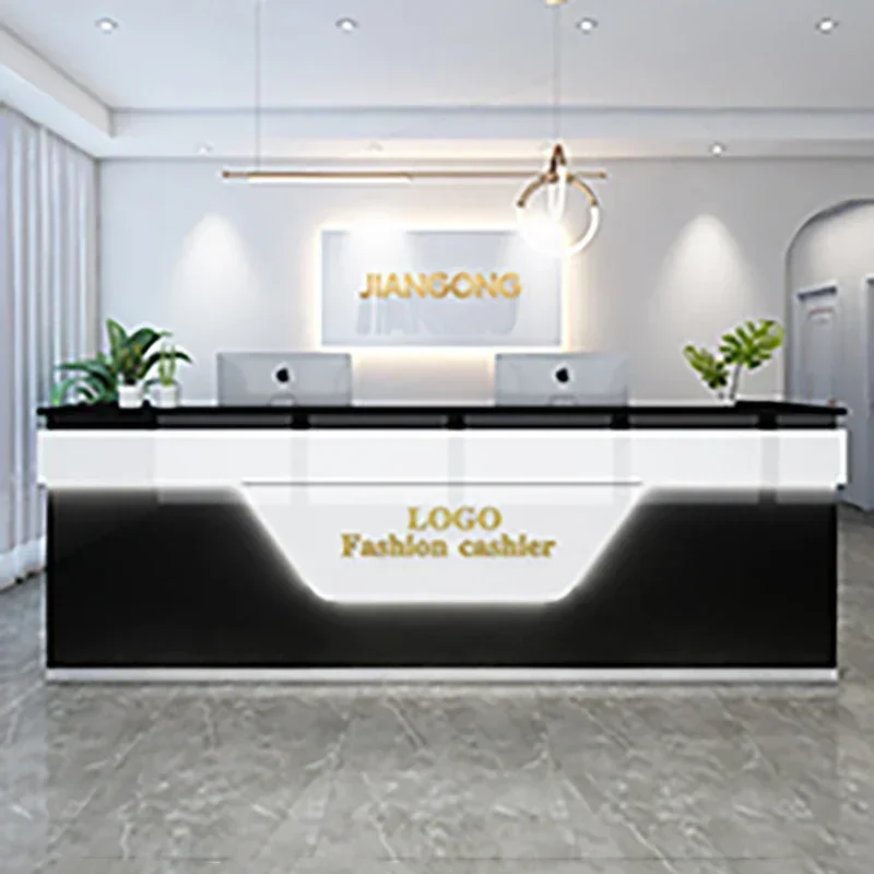 b11-Modern Luxury Reception Desk Display Trendy Reception Desk Storage Aesthetic Vintage Office Mostrador Commercial Furniture view 2