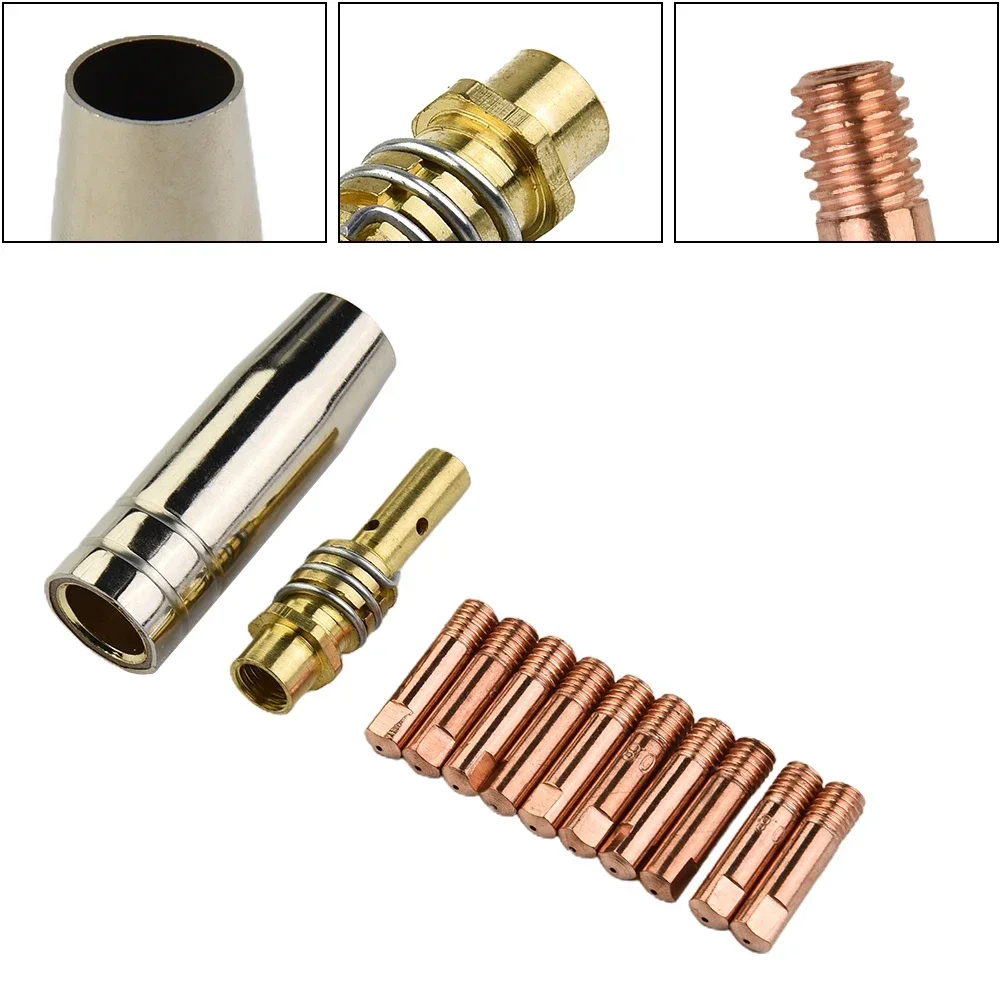 12pcs/Set MB 15AK MIG/MAG Welding Contact Tips 0.8x25mm M6 Gas Nozzle Tip Holder Gas Diffuser Connector Rod And Nozzle Shroud