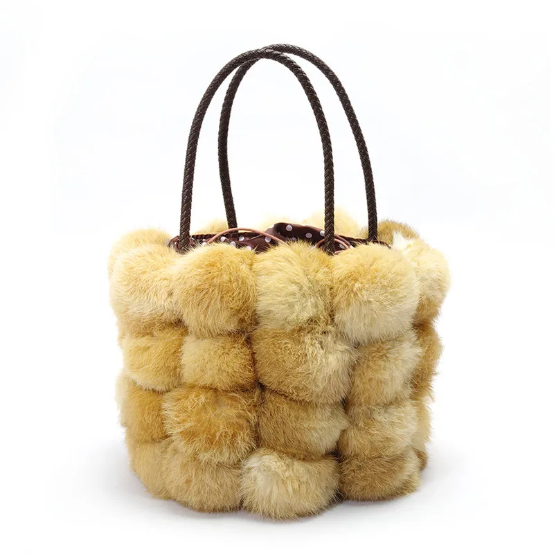 Real Rabbit hair bucket bag luxury fur autumn and winter new ball Rex rabbit hair handbag