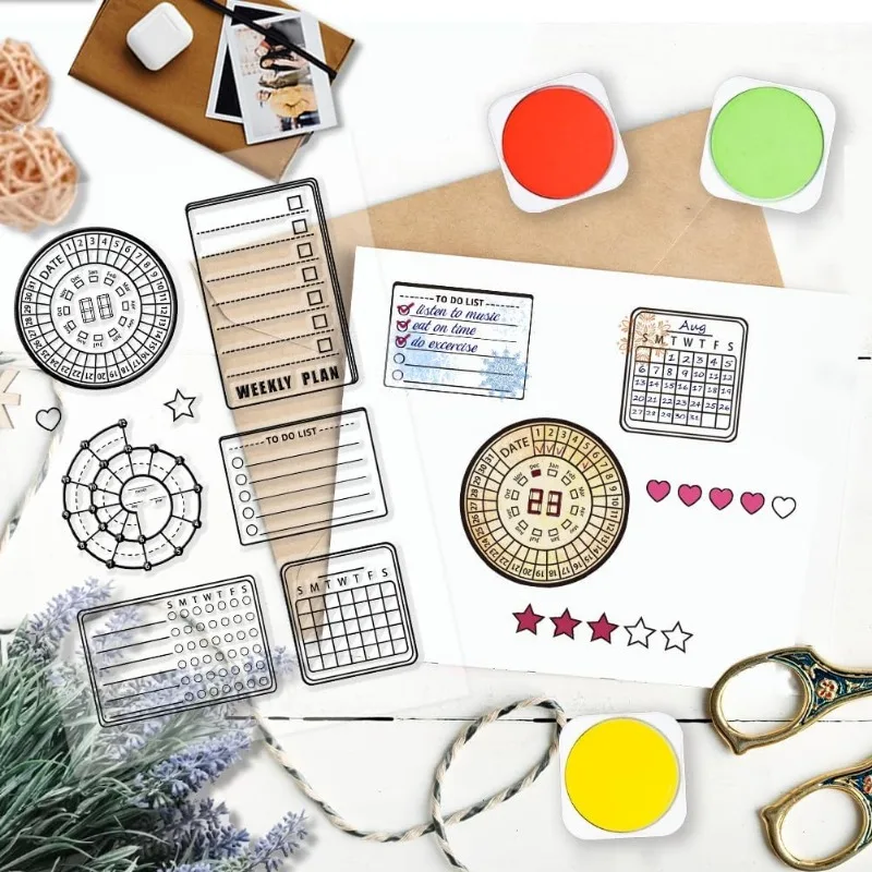 1 pc Clear Label Stamps Date and Schedule Rubber Stamp Silicone Stamp Background Transparent Stamps for Card Making Photo Album