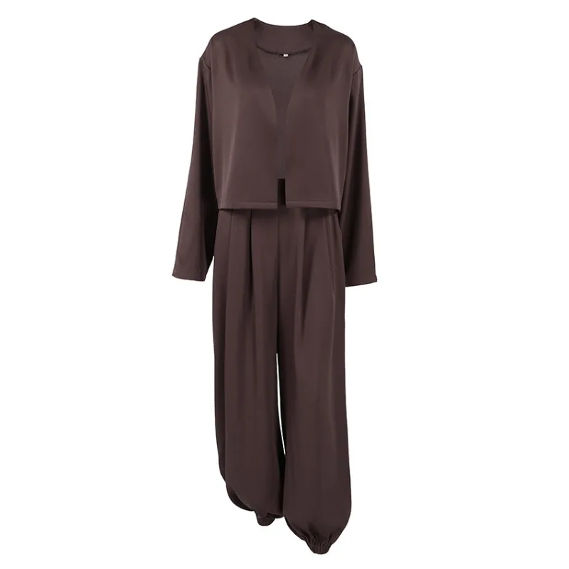 FL Womens Simple Solid Color V Neck Long Sleeve Top Long Pants Set Two Piece 2026 Spring Fall Loose Casual Chic Outfit Trendy