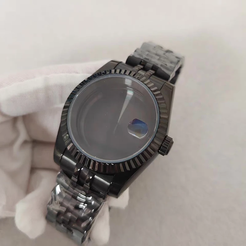 Cassa per orologio in stile classico nero 36mm/39mm in acciaio inossidabile 316L + cinturino quadrante 28,5-29mm braccialetto giubileo adatto al movimento NH35/NH36/4R